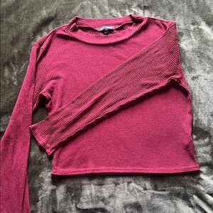 Fashion Nova Cropped Ribbed Long Sleeve Top - Deep Pink